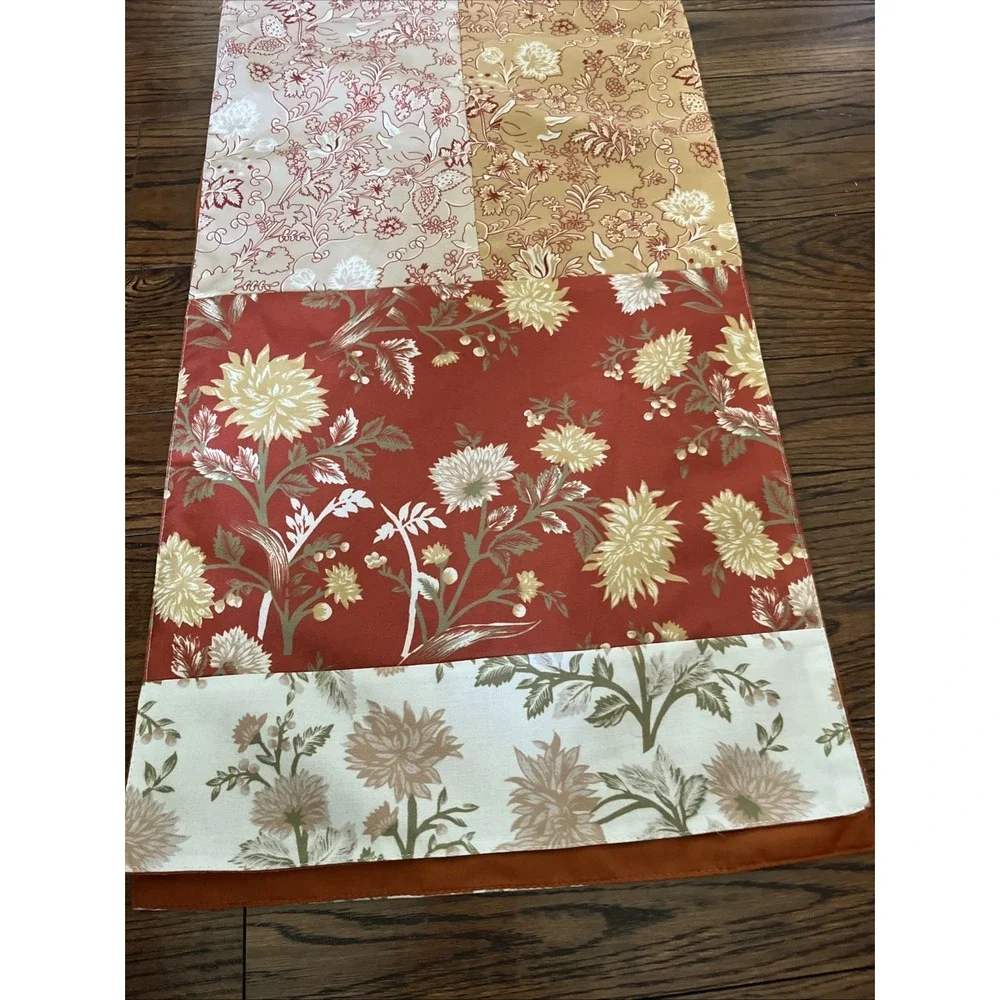 Tahari Home Patchwork Fall Table Runner Orange Yellow Tan Floral 16